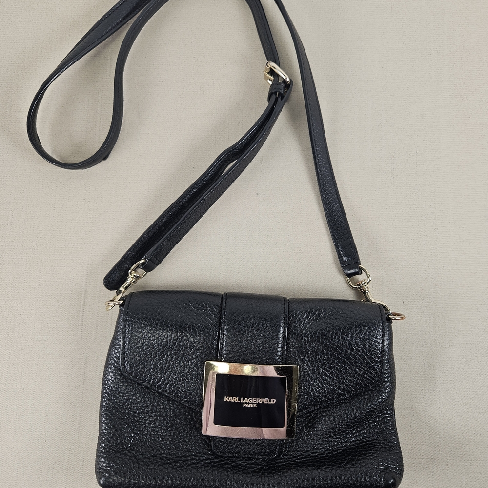 Karl Lagerfeld Black Pebbled Leather Crossbody Bag - Picture 14 of 16